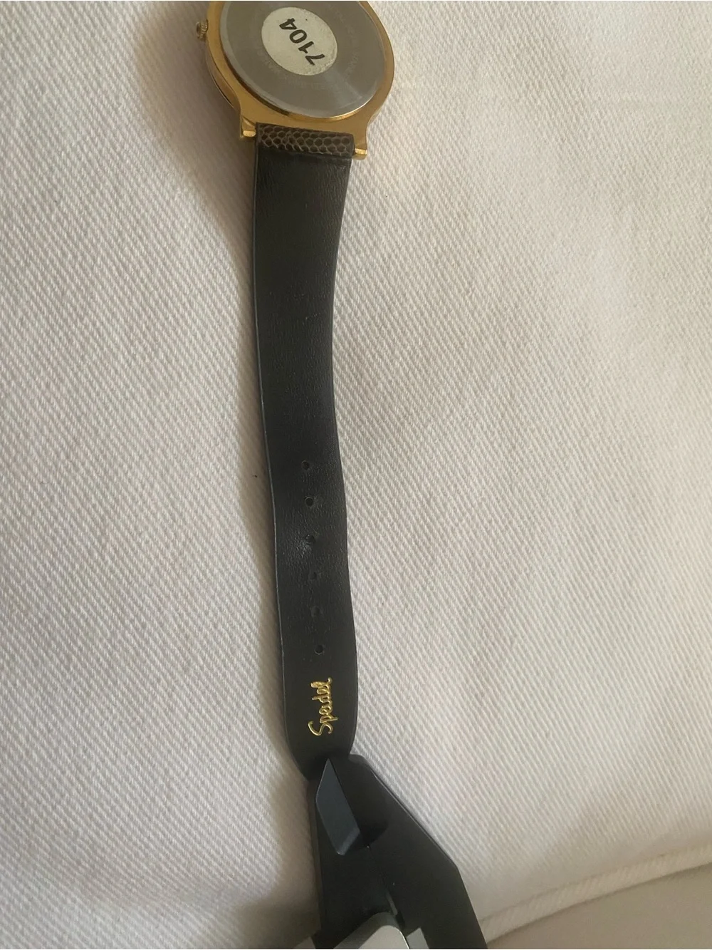 Vintage Spidel Gold-Tone Case Watch with Olive Green Leather Strap
